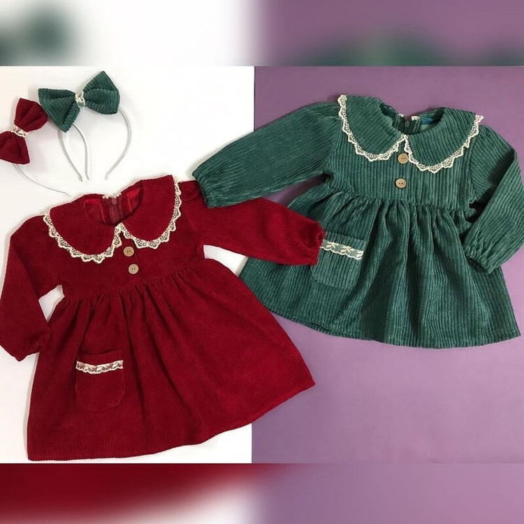 پیراهن دخترانه مخمل کبریتی ، از 6 ماه تا 6 سال ، دارای رنگبندی متنوع
